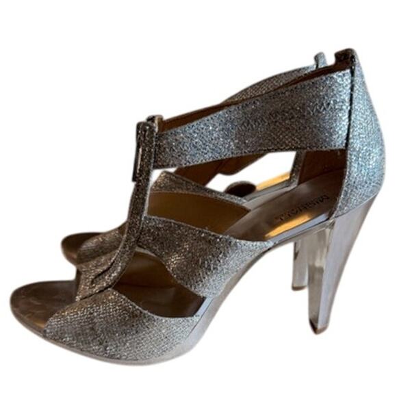 Michael Michael Kors Berkley T-Strap Glitter Heels Women’s Size 10M Silver - Picture 3 of 8